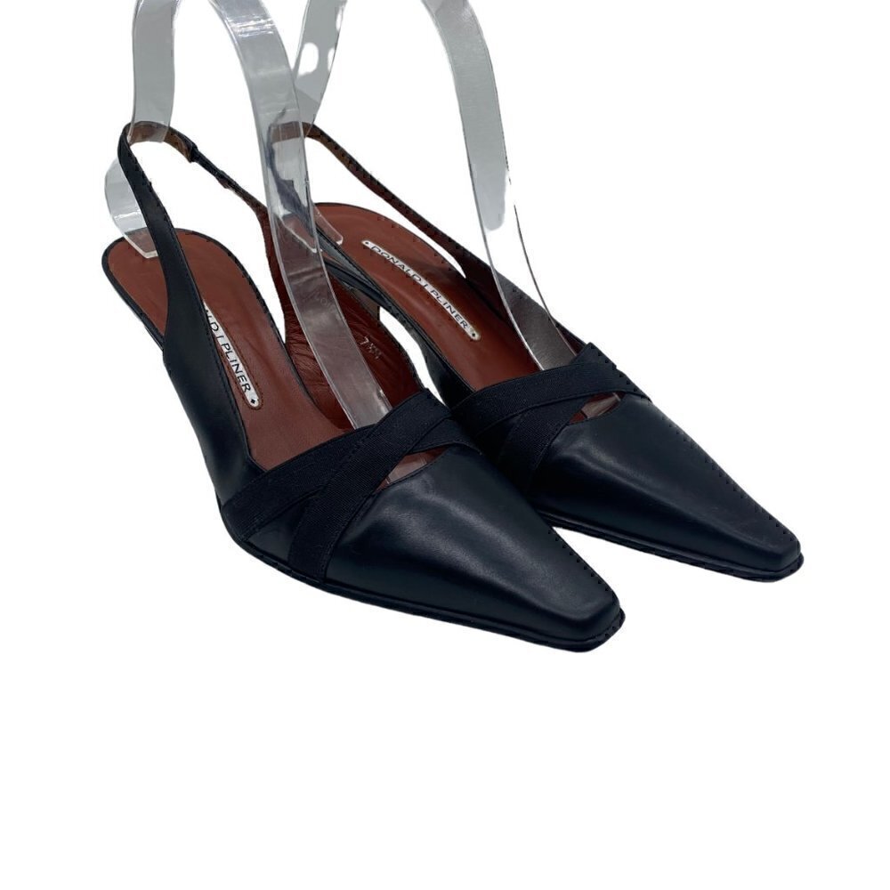 Donald J. Pliner Women Lois Heels Sling Back Pumps Black Leather Point Toe 7.5M - Picture 3 of 12